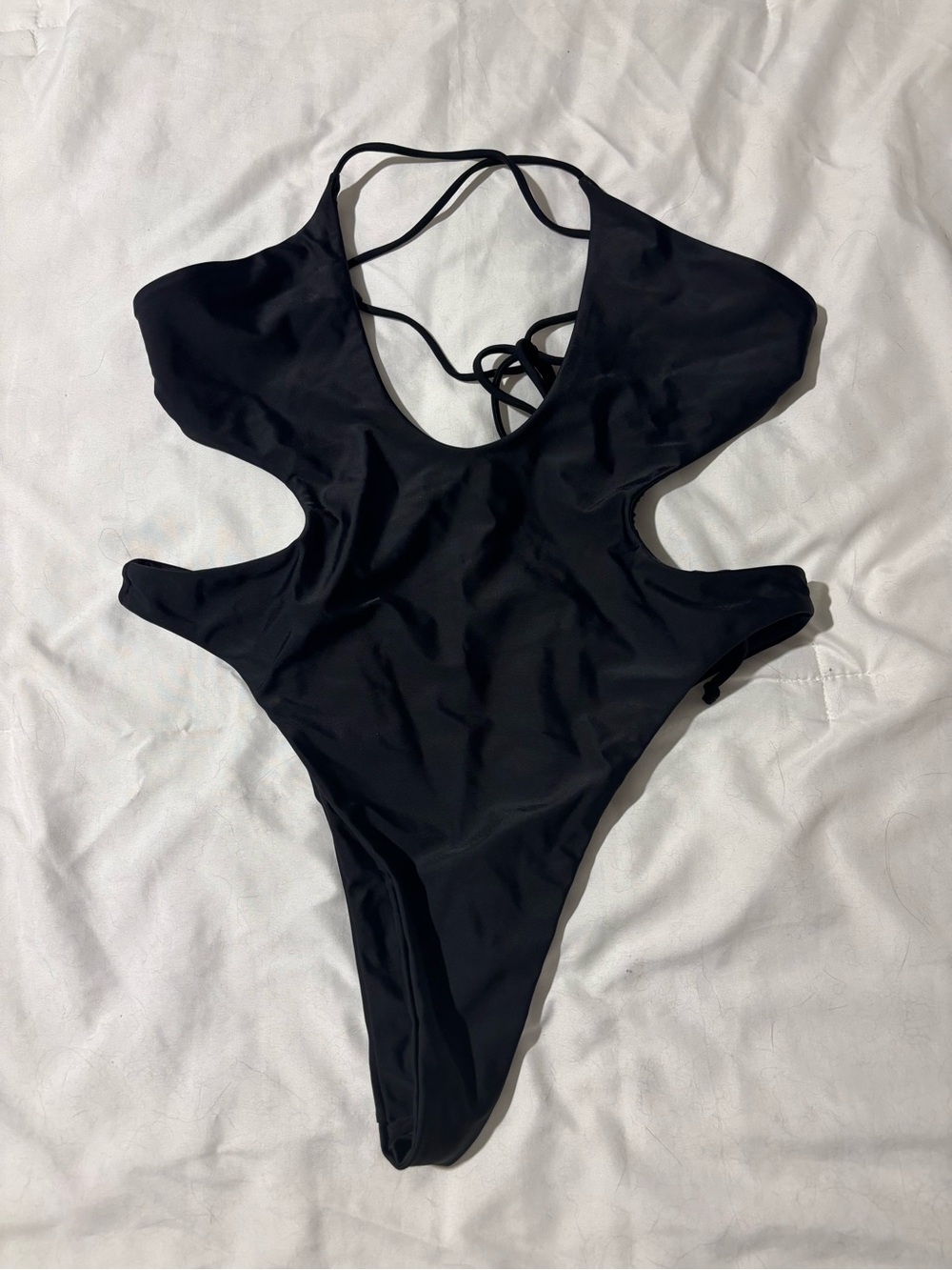 White Fox Boutique Black Cutout One-Piece Swimsuit with Strappy Back